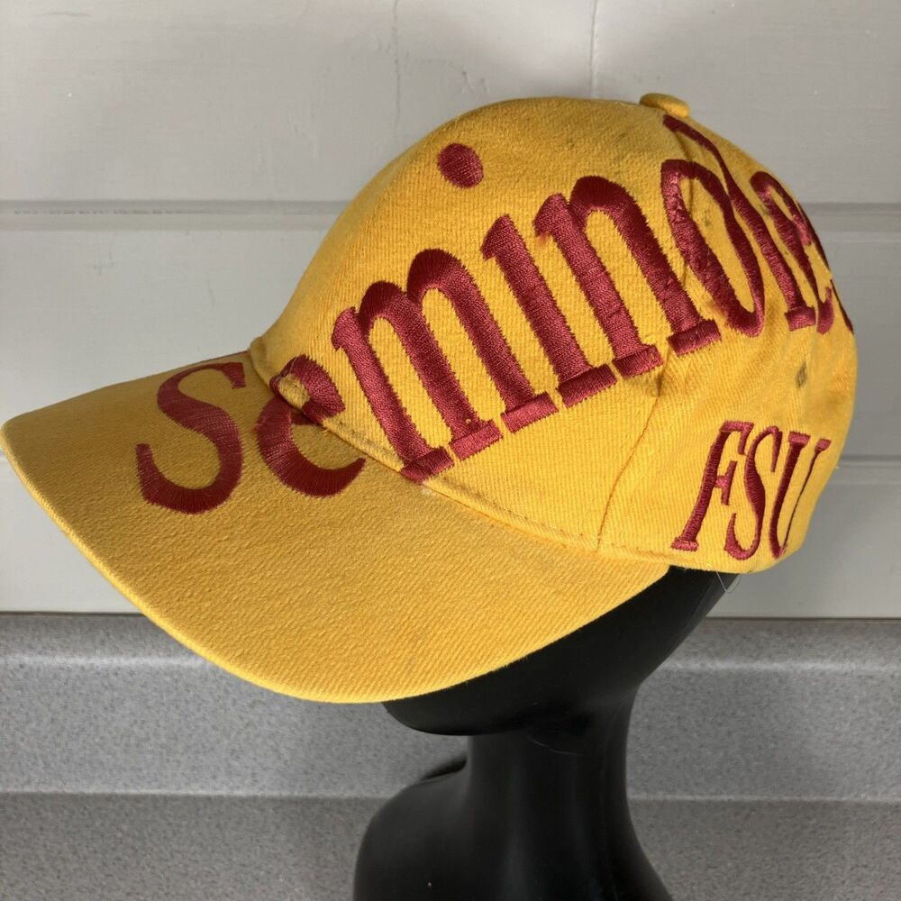 Vtg 90s FSU Hat Cap Spellout Florida State Seminoles Big Logo Noles Snapback AOP